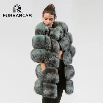 

FURSARCAR Natural Real Fox Fur Women Coats O-Neck 2018 Winter Genuine Female Fox Fur Jacket 80 CM Long Fur Outerwear