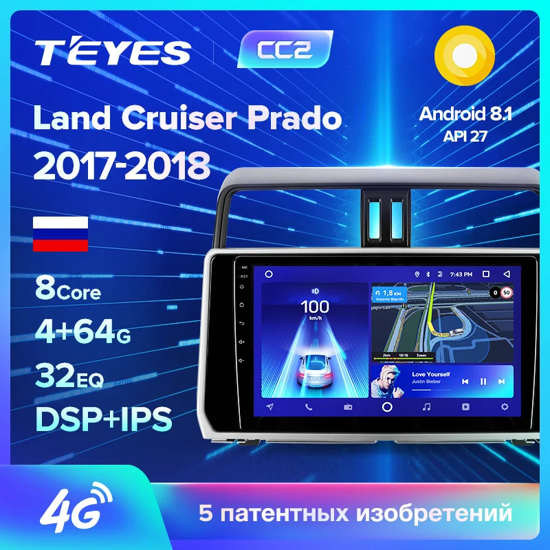 TEYES CC2 Штатная магнитола для Тойота Ленд Крузер Прадо J150 Toyota Land Cruiser Prado 150 Android 8.1, до 8-ЯДЕР, до 4+ 64ГБ 32EQ+ DSP 2DIN автомагнитола 2 DIN DVD GPS мультимедиа автомобиля головное устройство