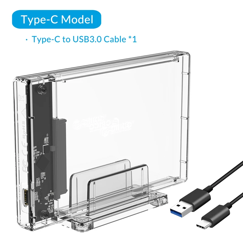 ORICO 2,5 дюйма прозрачный корпус для жесткого диска с подставкой USB 3,0 кабель HDD чехол USB C чехол для жесткого диска поддержка 10 Гбит/с UASP - Цвет: Type-C Model