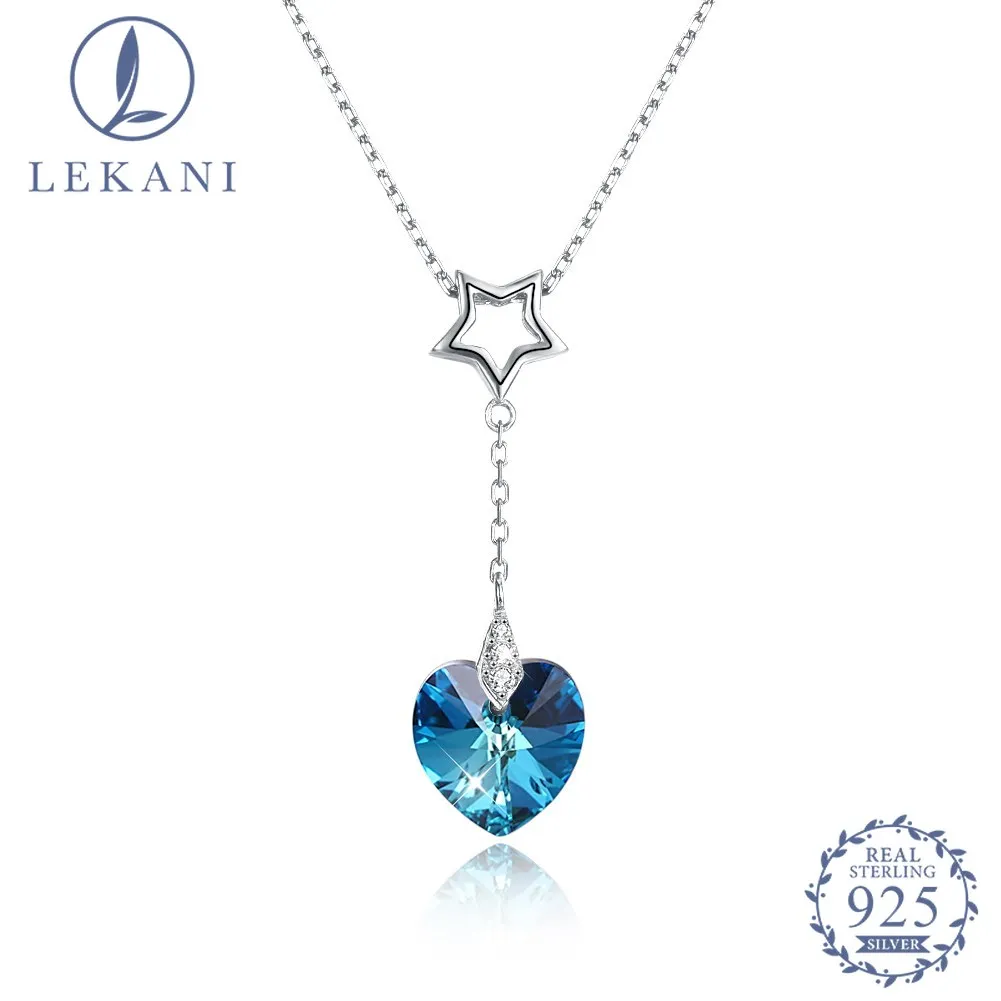 LEKANI Кристалл из Swarovski S925 стерлингового серебра ожерелье синее ожерелье с кристаллом в форме сердца романтический подарок для женщин