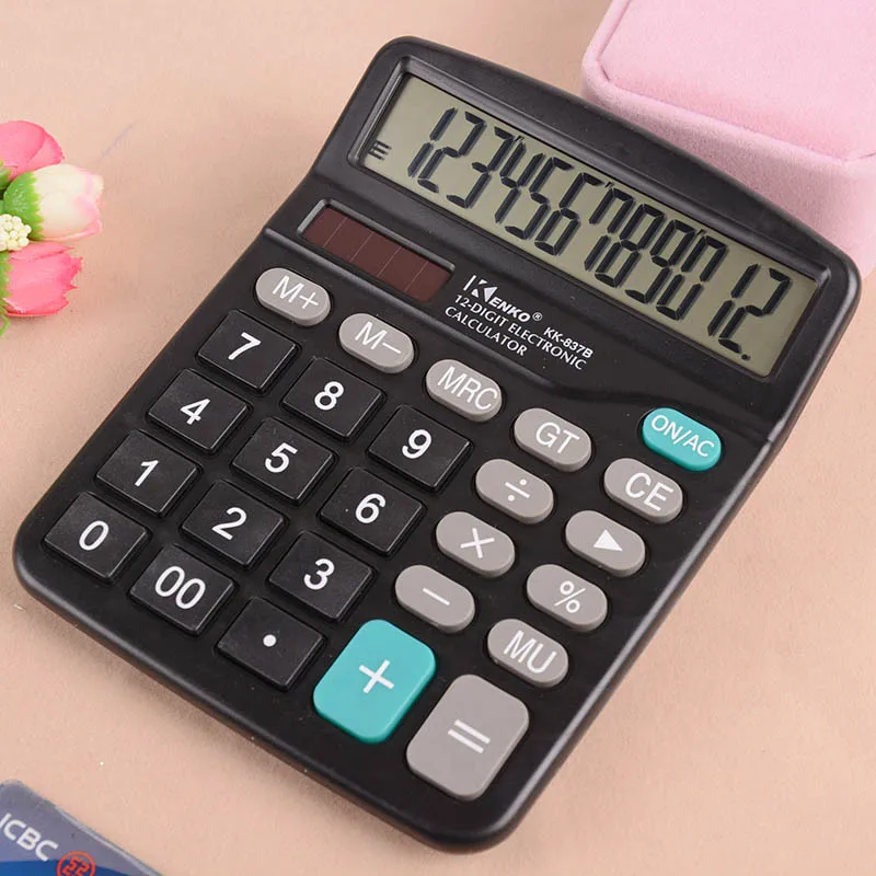 Black 12 Digit Large Screen Calculator Fashion Computer Financial Accounting XXM