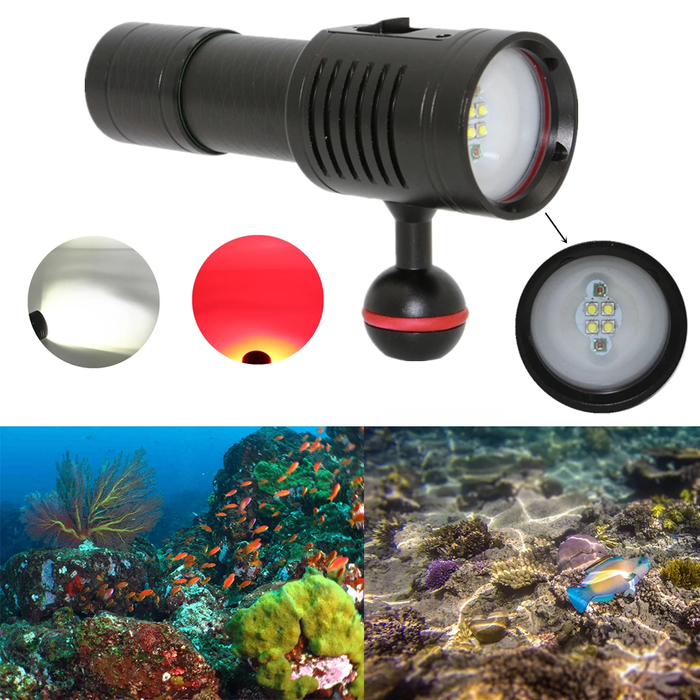 

Photography Diving Flashlight Waterproof Dive Video Light 2000LM 4x XP-G2 White + 2x XPE Red LED Dive Torch Underwater Lamp