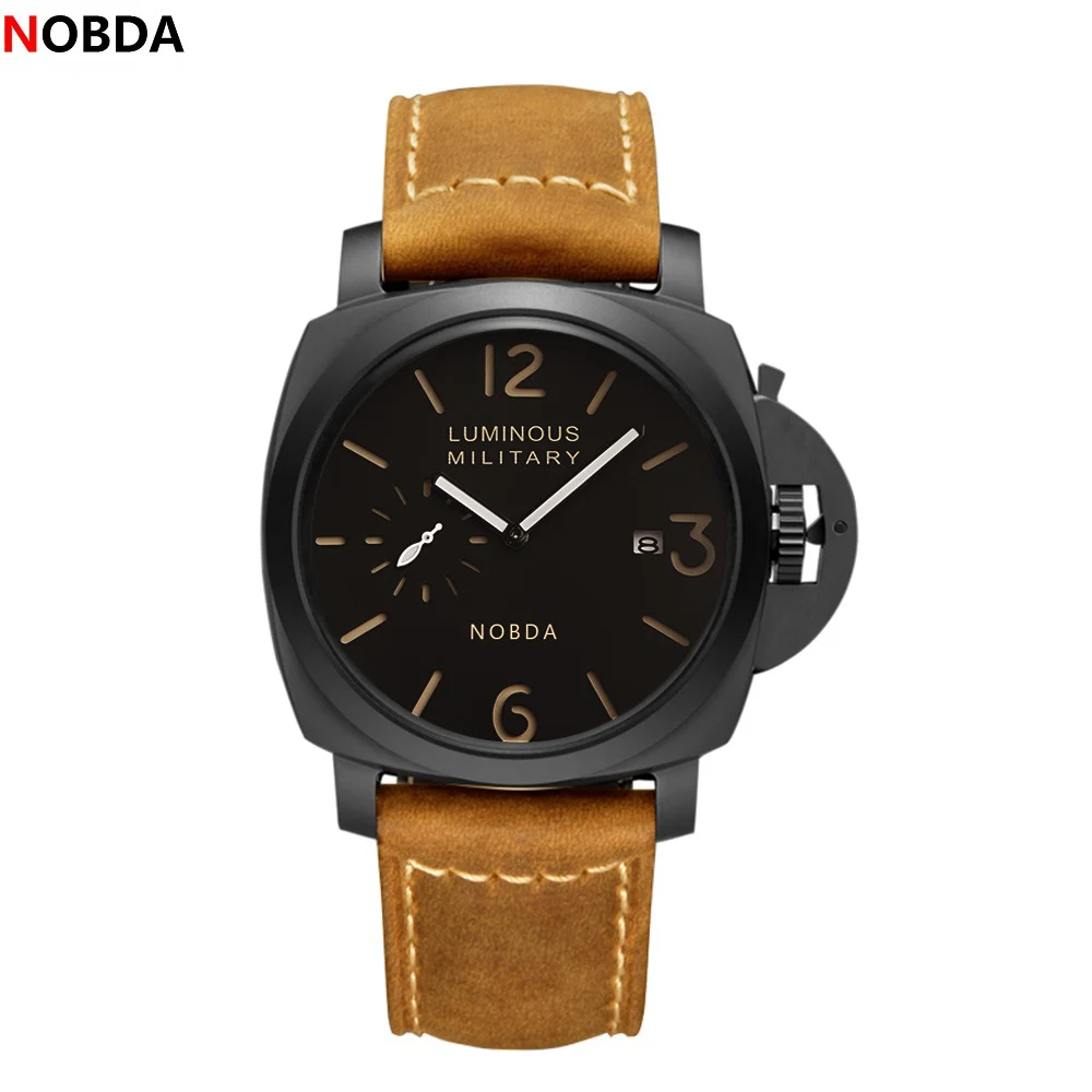 

NOBDA Top Fashion Male Wristwatch Genuine Leather Watchband Military Watches Waterproof Scratch-resistant Men Watch Clock