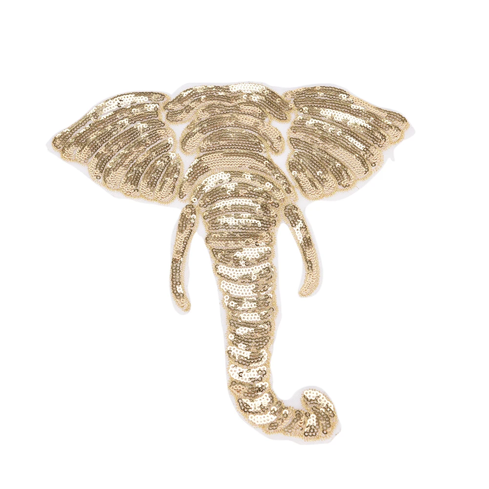 

1pcs Golden sequins lace elephant cloth paste animal clothes back decorative embroidery DIY sewing sew on clothes patch