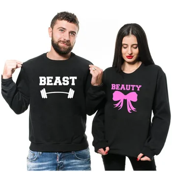 

EnjoytheSpirit Couple Matching Sweatshirt Beauty Beast Matching Crewneck Hoodie Cotton Polyester Good Quality Winter Fashion