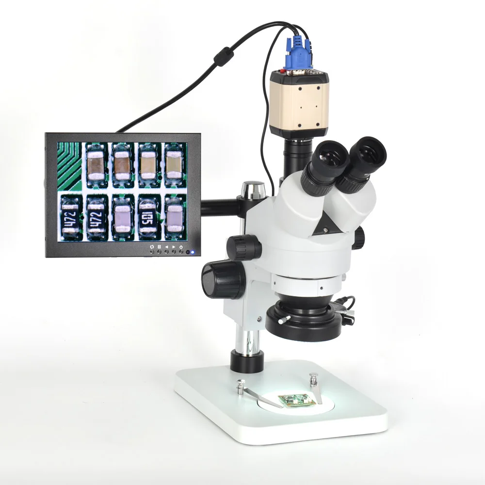 

7X-45X Trinocular Microscope Inspection Zoom Stereo+2.0MP HD 3 in 1 Digital Industry Microscope Camera+8 inch HDMI LCD Monitor