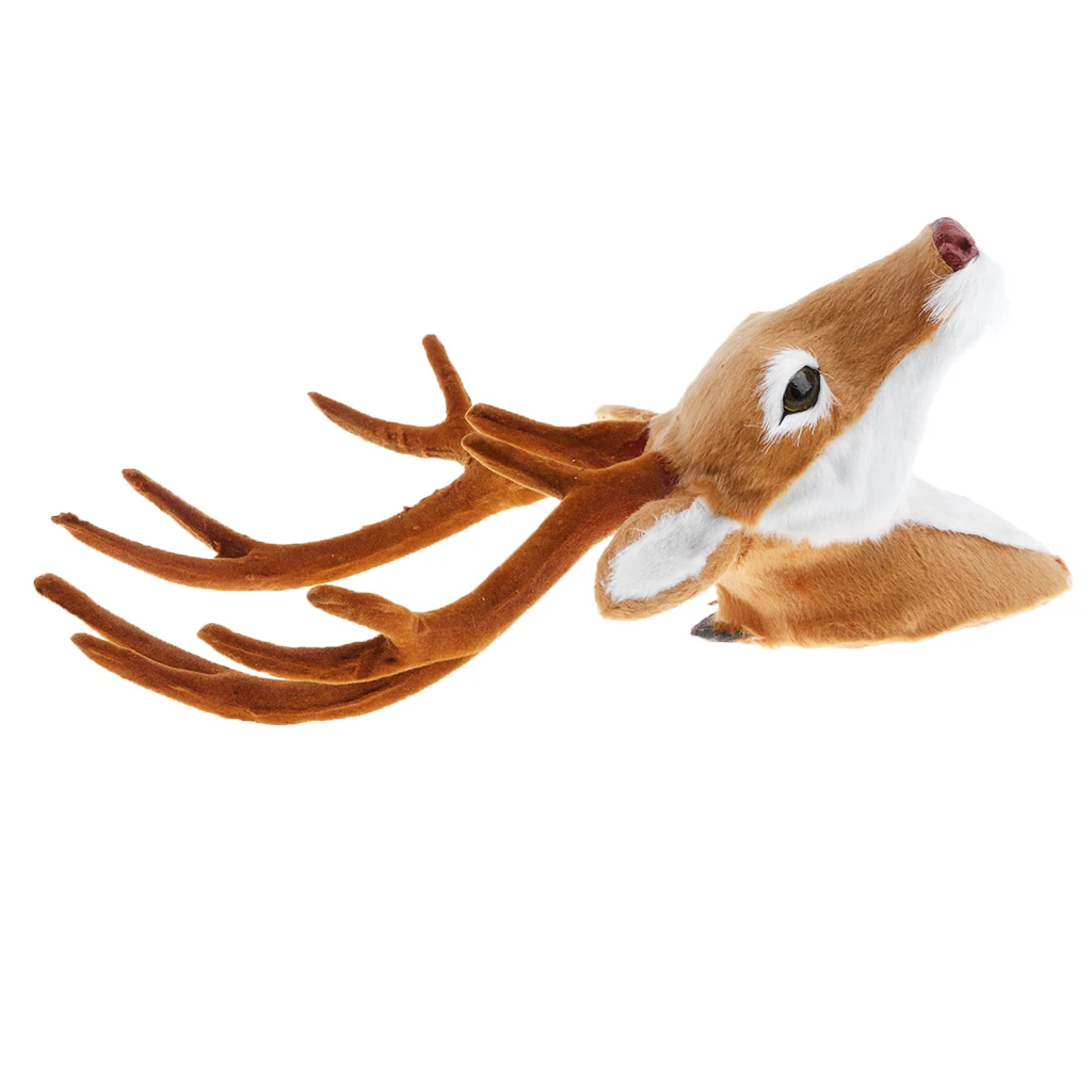 Realistic Stuffed Deer Head Model Toy Faux Fur Animal Home Ornament Gift
