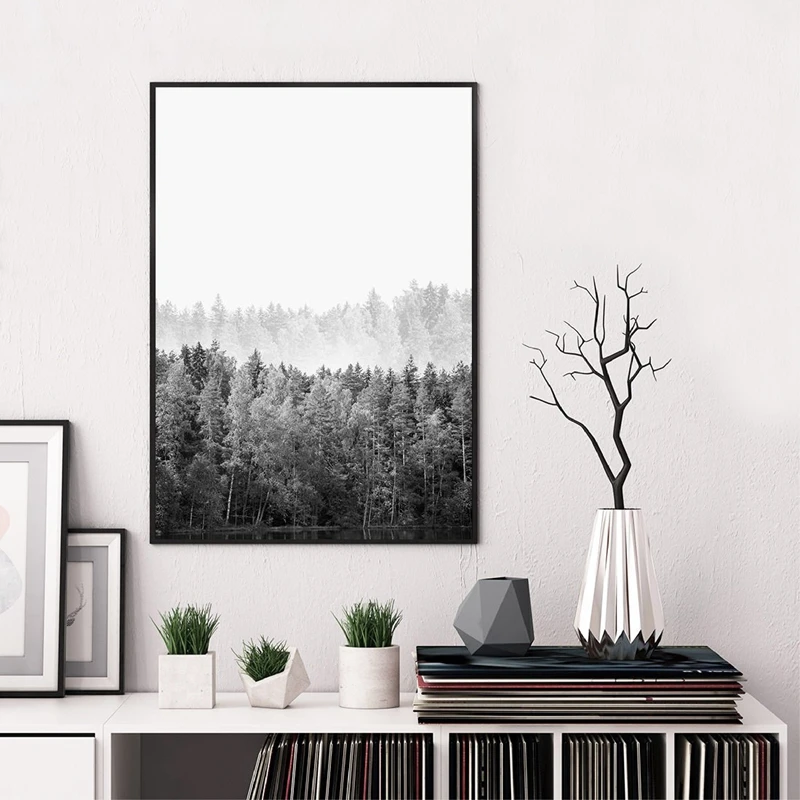 

Modern Minimalist Print Black and White Wall Art Photography Poster Forest Travel Nature Nordic Tree Canvas Painting Wall Decor