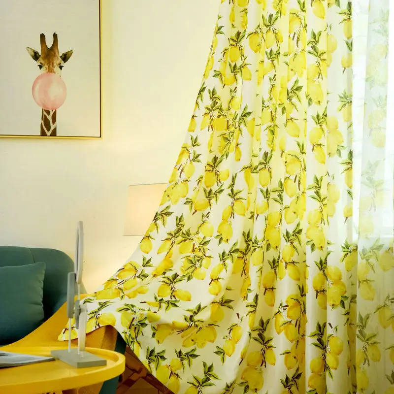 Занавески в скандинавском стиле с желтым лимоном для детей, гостиной, спальни, пасторальные занавески на окна, просвечивающие занавески