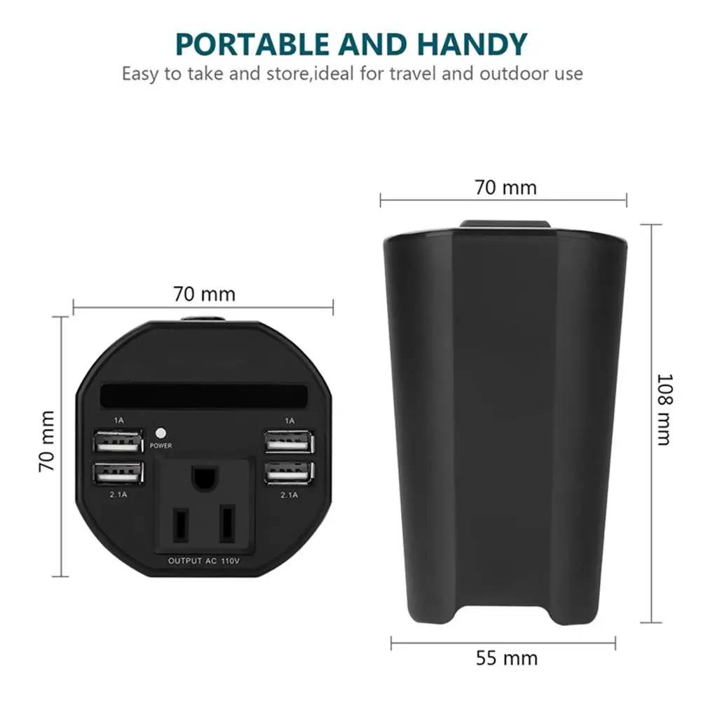 Adaptador de Tomada de Carregador de Suporte de Copo do Carro para Iphone 150w de Potência do Inversor 12v a 110v Converter Plug para Iphone x xr 8 Computador Portátil dc ac - Image 2