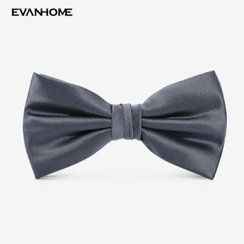 

2019 New Bowties For Men Soild Color Double Butterfly Men Bow Ties Wedding Business Formal Neckties Grey with Luxury Gift Box