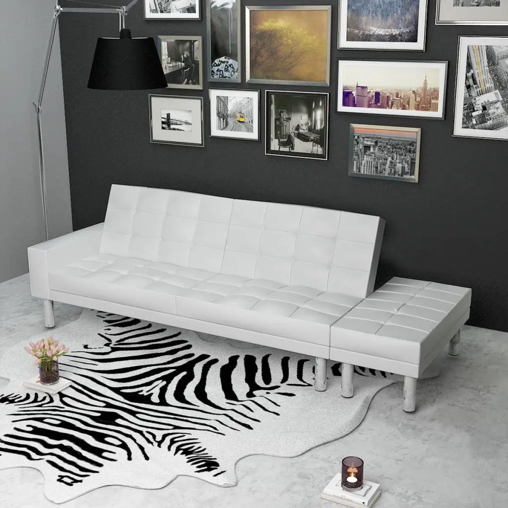 vidaXL White Adjustable Sofa Bed Artificial Leatherin Living Room