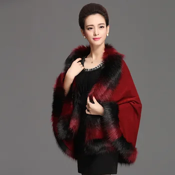 

Autumn Winter Women's Long Cardigans Fake Fox Fur Collar Cashmere Sweaters Shawl Knitted Cardigan Poncho Cape Big Yards Q6-65F