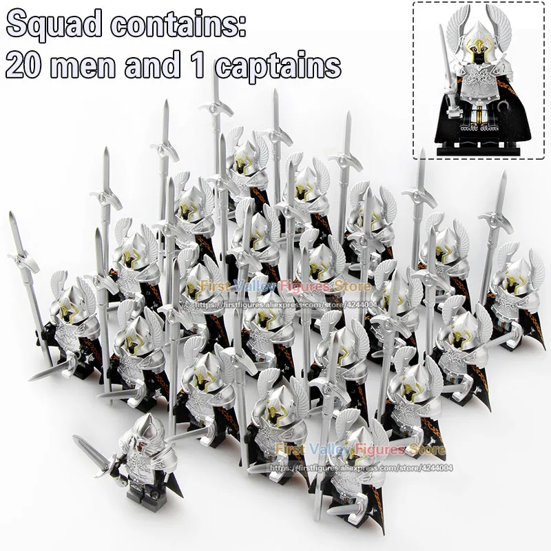 

20PCS/LOT XP138 Legoingly Minfig Fountain Guard Action Figure Soldier of Game of Throne Sword Building Blocks Bricks Toys