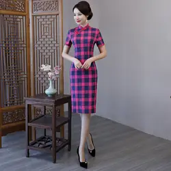 Стильное женское хлопковое платье Cheongsam 2019 в китайском стиле с воротником-стойкой по колено женское платье Qipao тонкое вечернее платье Vestido