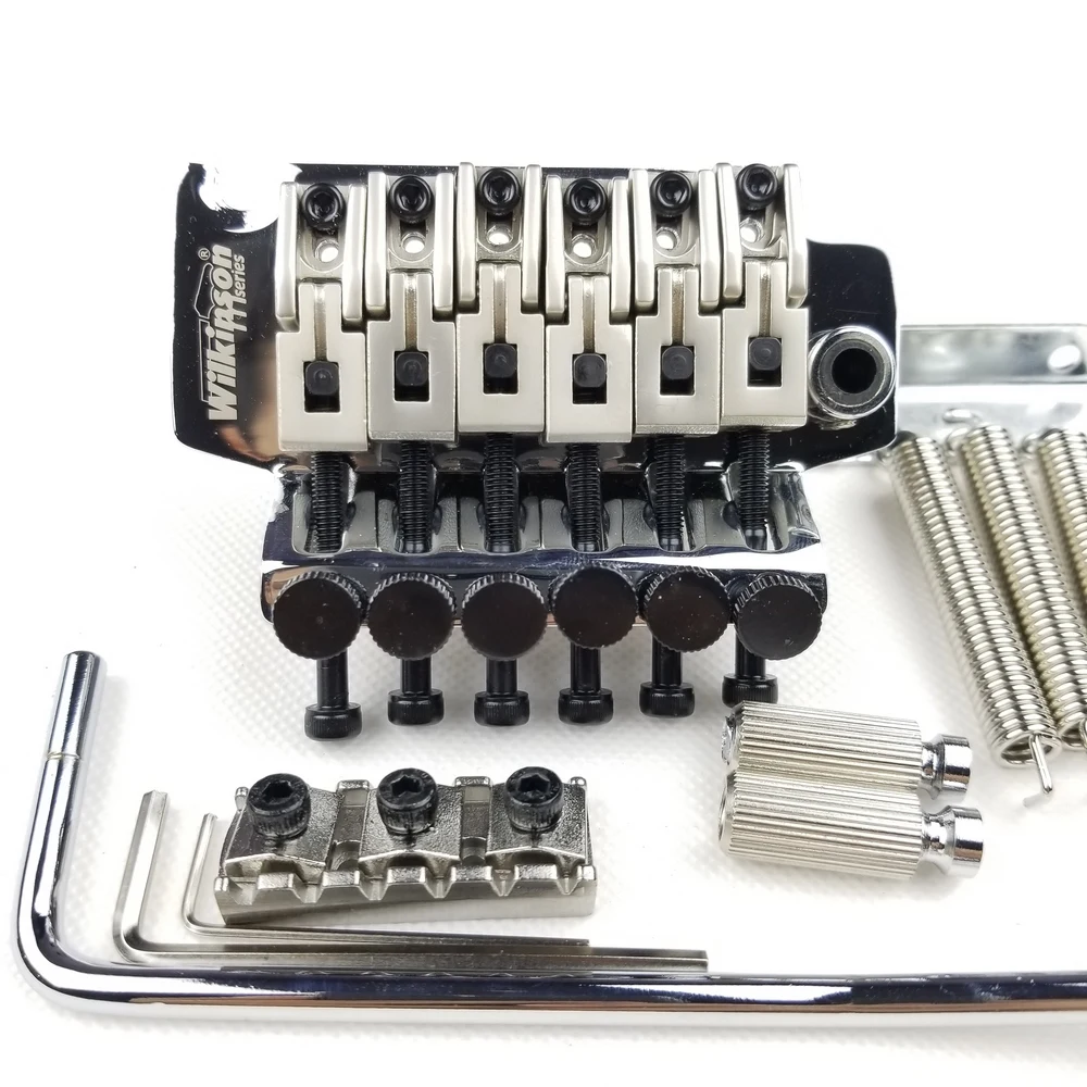 US $37.49 Wilkinson Licensed 6String Electric Guitar Double Locking Tremolo System Bridge 42mm R2 Nut Chrome Silver Black WODL1
