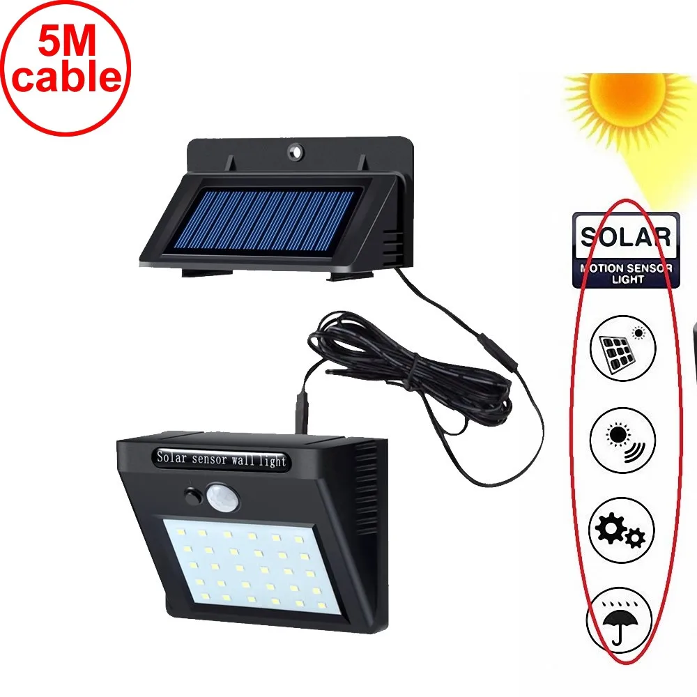30 leds solar light split mounting pIR motion sensor led indoor outdoor lamp waterproof ip65 for street garden patio home camps