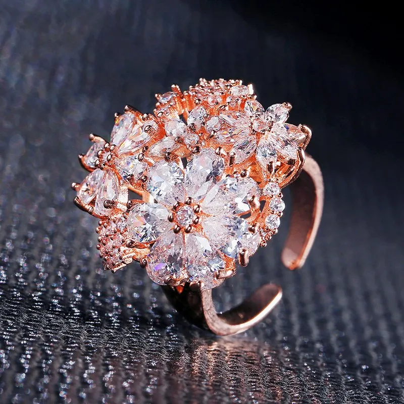 Stylish Beautiful Ring Fashion Atmosphere Flower Lady Ring Inlaid AAA