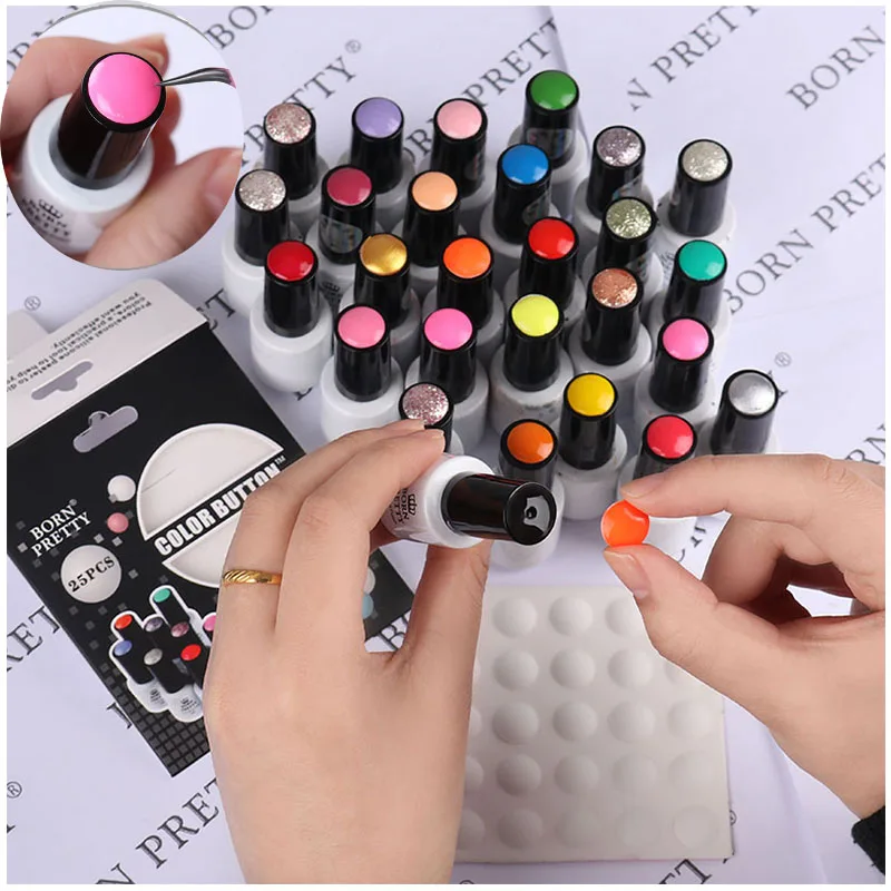 

10Pcs BORN PRETTY Nail Color Button UV Gel Polish Color Display White Silicone Adhesive Paster Manicure Nail Art Tool
