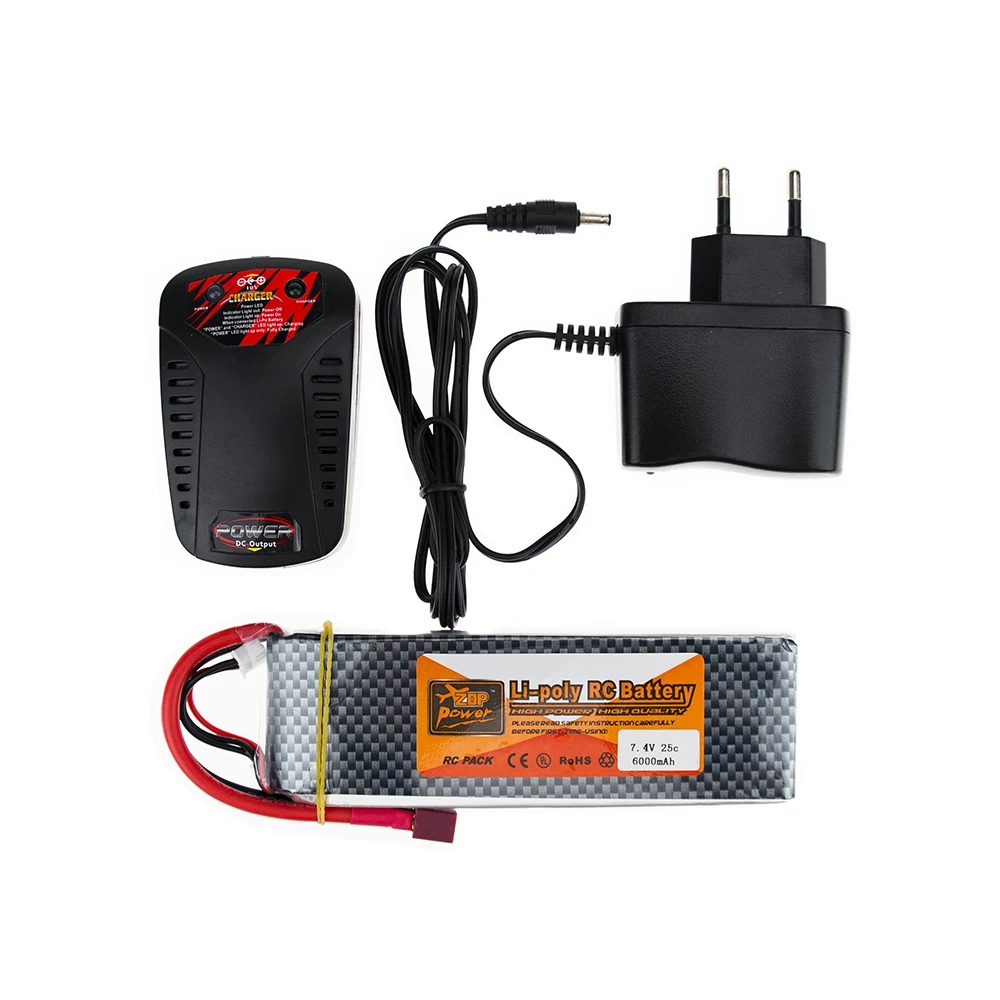 

ZOP Lipo Battery 7.4V 6000MAH 25C 2S T XT60 With Smart Charger Set For RC Drone Models Helicopters Airplanes Cars Boat Batteria