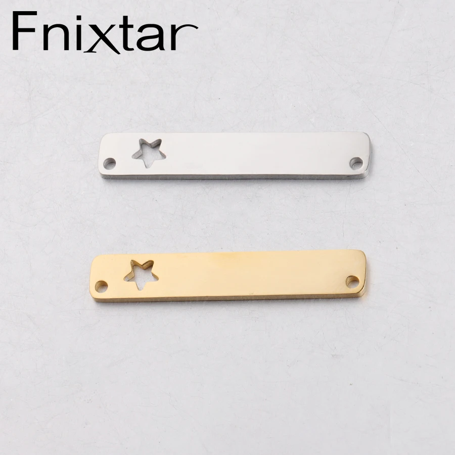 

Fnixtar Rectangle Stamping Blank Bar Tag Mirror Polishe Stainless Steel Hollow Star DIY Charm Connector 6*35mm 20piece/lot