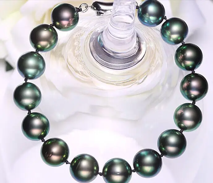 

charming 10-11mm round Tahitian black green pearl bracelet 7.5-8inch 925s
