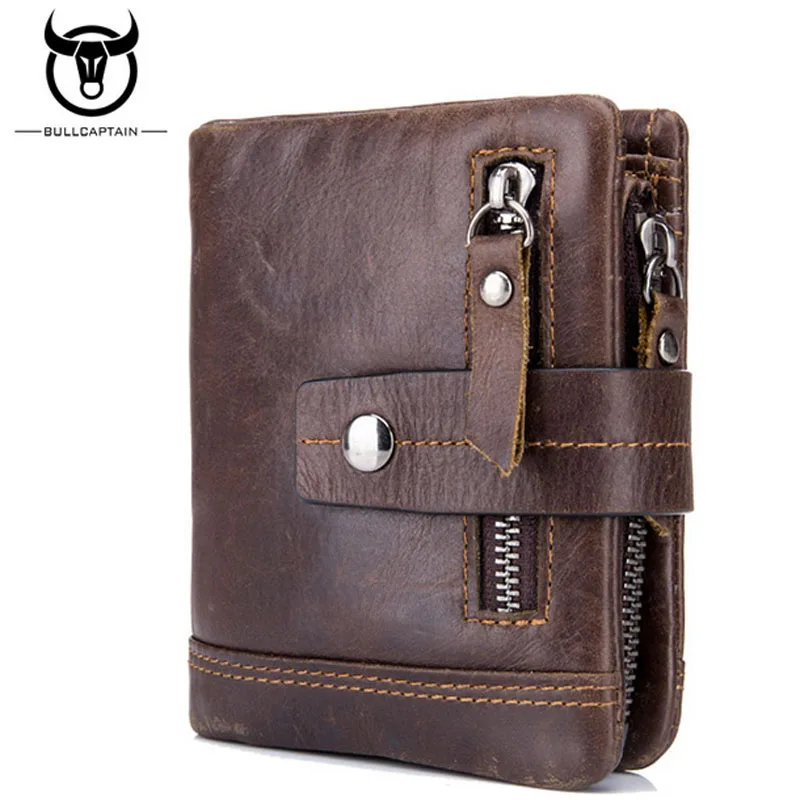 BULL CAPTAIN Cow Leather Men Wallet Fashion Coin Pocket Brand Trifold