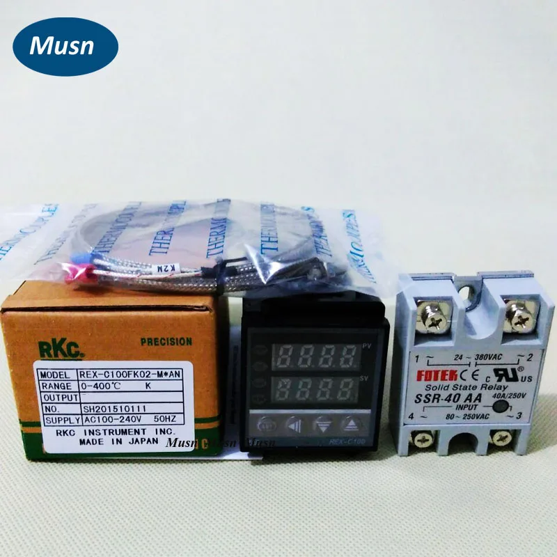 

Dual Digital RKC PID Temperature Controller REX-C100 with SSR Output +K thermocouple+Solid State Relay SSR 40AA