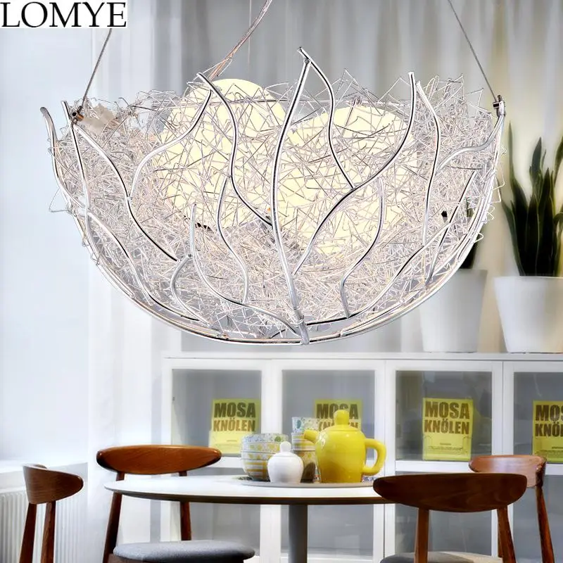 

Nordic Led simplicity lamps Aluminum Restaurant Chandelier Bird Nest Lights Glass bedroom hanging lights living room Chandeliers