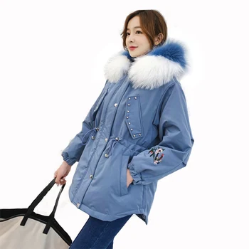 

Large Real Raccoon Fur Collar 2019 Winter Jacket Women Hooded Duck Down Jacket For Women Winter Coat Female Snow Long Parka