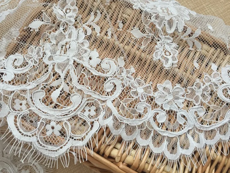 1 шт/3 метра двойная окантовка французского кружева 22 см ширина Off white cording ресниц кружево отделка шитье для свадебного платья Свадебные платья