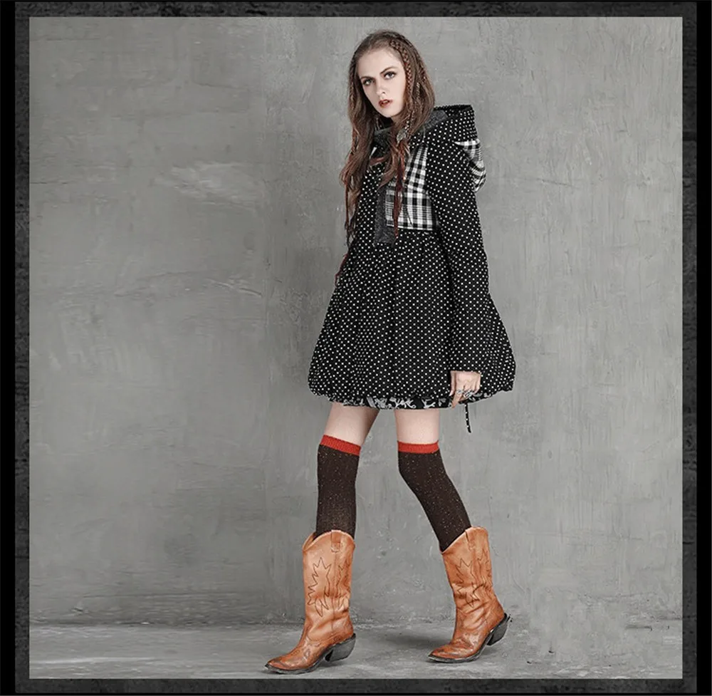 Vintage Thick Winter Women Hooded Coat 80% Cotton Polka Dot Patchwork Thicken Women Coats Warm Cotton Parka Linen Jacket Women (7)