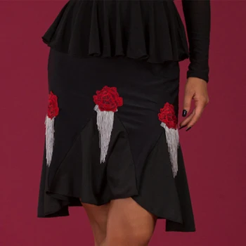 

Latin Dance Skirt Women Embroidered Rose Salsa Tango Competition Dancewear Cha-Cha Rumba Samba Dancing Insert Skirts DNV10415