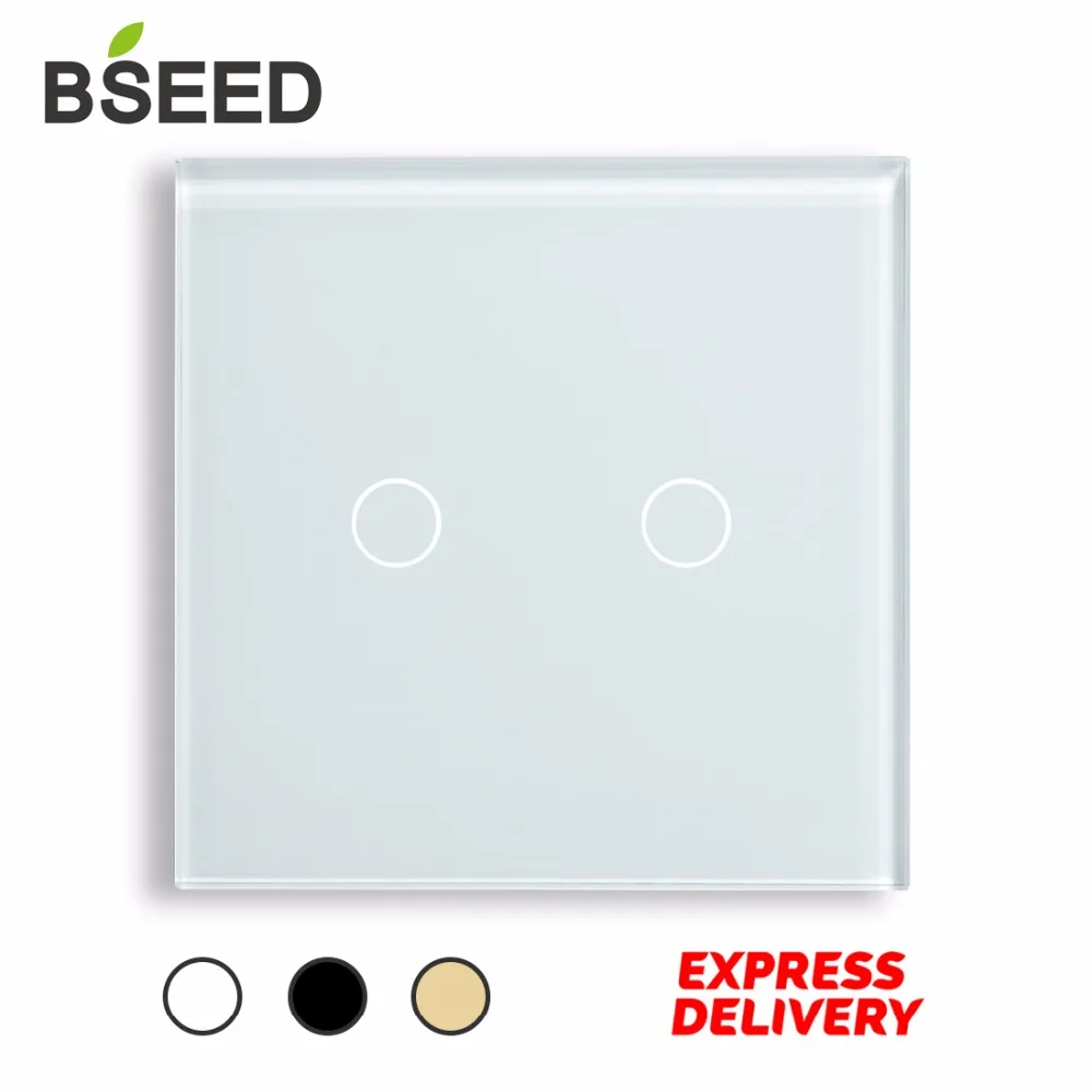 

Touch Switch 2 Gang 1 Way Crystal Touch Light Switch Wall Switch by BSEED Express Delivery 5 Years Warranty, White Black Gold