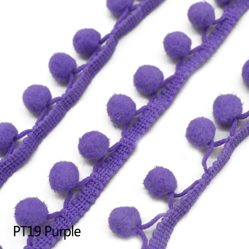 5 ярдов Швейные аксессуары помпон отделка помпон с помпоном-кисточкой тесьма кисточка шар лента с бахромой кружевная ткань DIY Материал рукоделие - Цвет: PT19 Purple
