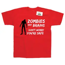 Zombies Eat Brains Don't Worry Your Safe Printed T-Shirt Top Tee 100%Cotton Humor Men Crewneck Tee Shirts eat your peas