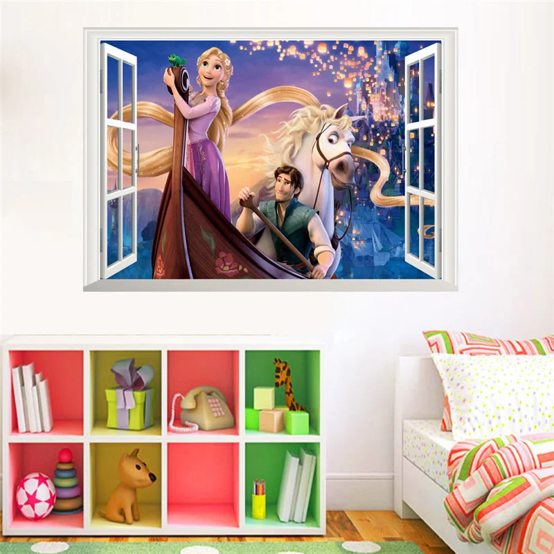 Cartoon Anna Princess & Hans Prince 3d Window Frozen Wall Stickers Home Decoration Anime Mural Art Kids Room Decals Movie Poster