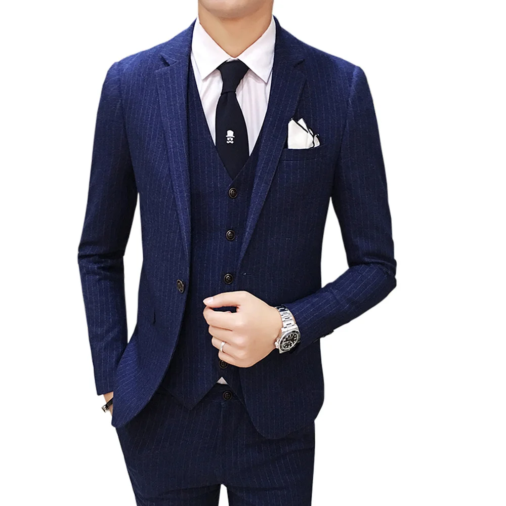 Одежда высшего качества Для мужчин Бизнес ужин костюмы в полоску Slim Fit Свадебный бутик мужской костюм-смокинг для жениха пиджак для