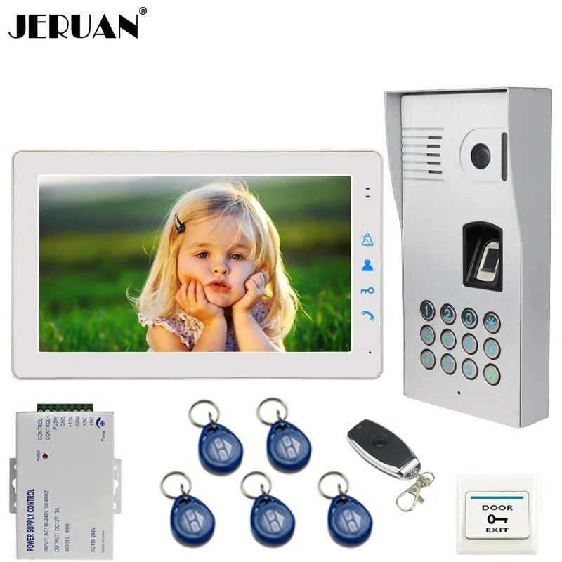 JERUAN Wired 9 Inch Video Doorbell Door Phone Intercom System kit Fingerprint Code Keypad RFID 120 Degree Camera FREE SHIPPING