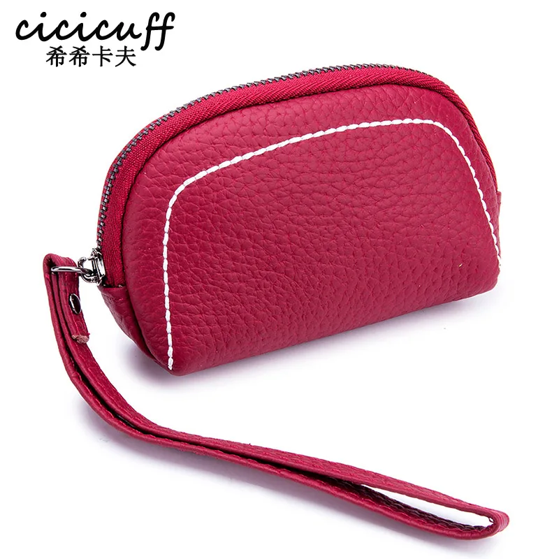 

CICICUFF Genuine Leather Women Mini Wallet Leather Coin Purse Zipper Clutches Bag Credit Card Holder Coin purse With Key Ring