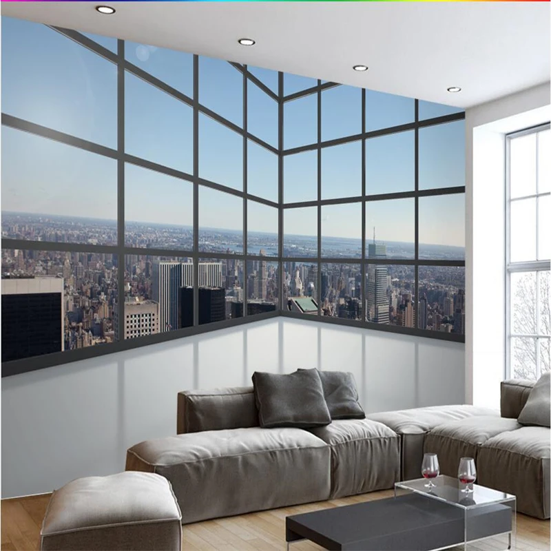 

beibehang Customize any fresco wallpapers 3D stereo balcony floor windows city skyscraper TV wall background wall