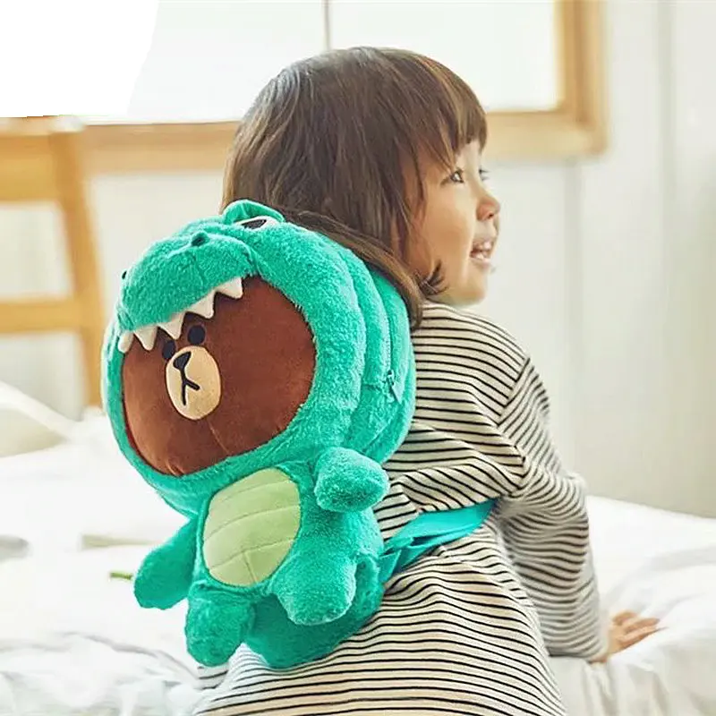 1pc plush dinosaur dressing Brown bear backpack cartoon Korea animal totor & pink Pig birthday gift toys for children/kids