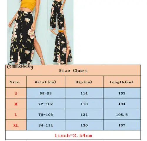 Женские шифон цветочные брюки для девочек новые летние модные последние Palazzo Высокая талия в стиле гарема, с широкими штанинами мотобрюки Лидер продаж