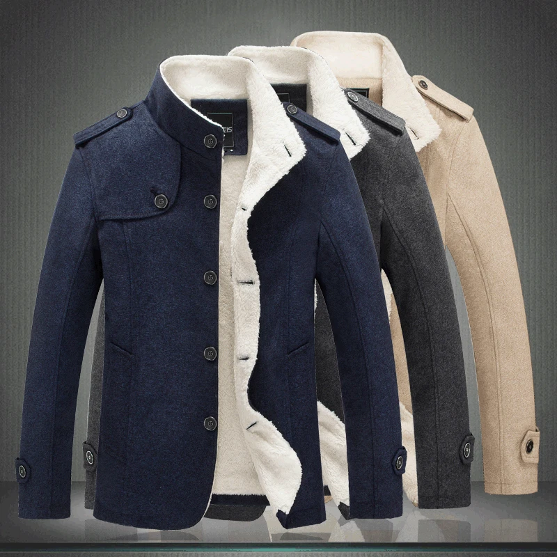 ICPANS Mens Jackets and Coats Wool Liner Stand Collar Men Jacket Casual