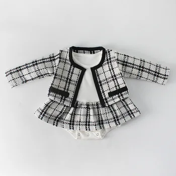 

Newborn Infant Girls Spring Autumn Clothes Outfits 0-2Years Baby Girls Top Long Sleeve Diaper Dresses+Jackets 2 Piece Clothing