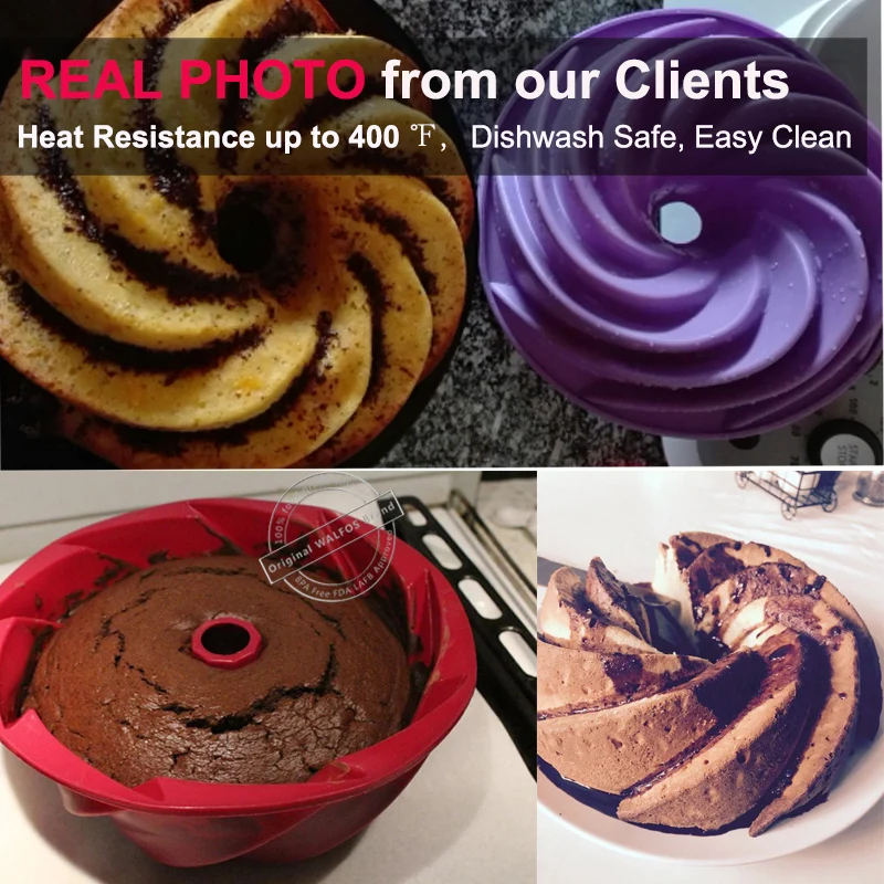 WALFOS Food Grade 25*9cm Big Swirl Shape Silicone Butter Cake Mould Baking form Tools For Cake Mold Bakery baking dish Bakeware