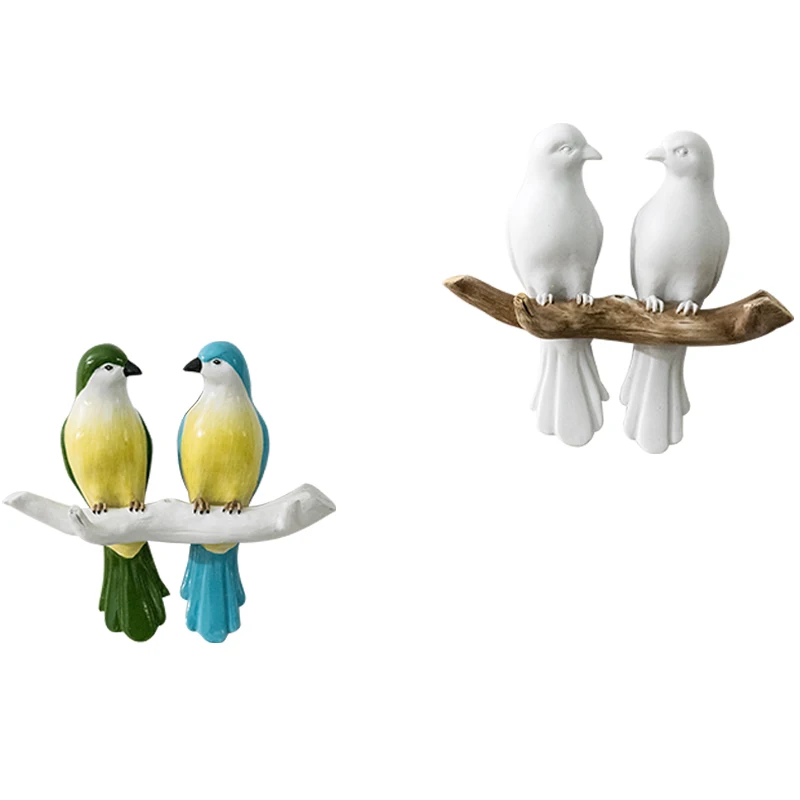 

Fun pastoral style Couple Bird home decor wall hook up Vintage art Cartoon bird key bag resin hook
