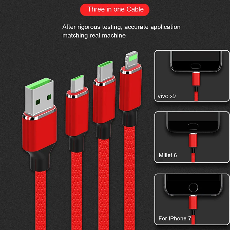 ! ACCEZZ USB кабель для зарядки iPhone X 7 8 6 Plus 3 в 1 Micro Type C Samsung Xiaomi 5 Быстрая линия зарядного