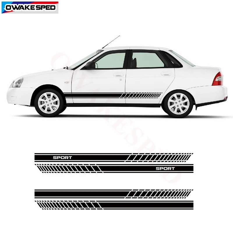 

Racing Sport Stripes Car Door Side Skirt Sticker Auto Body Customized Decal For LADA Priora Both Side Stickers