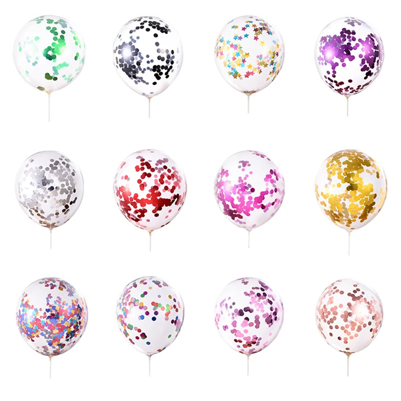 

5pcs 12inch Confetti Balloons Clear Latex Balloon Glue Dot Ribbon Wedding Decoration Happy Birthday Baby Shower Party Supplies